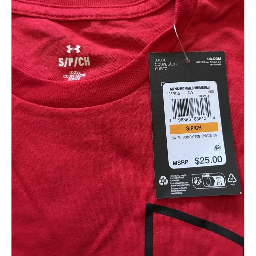 Under Armour Men's Small Red Foundation Update Logo Graphic T-Shirt NWT Loose